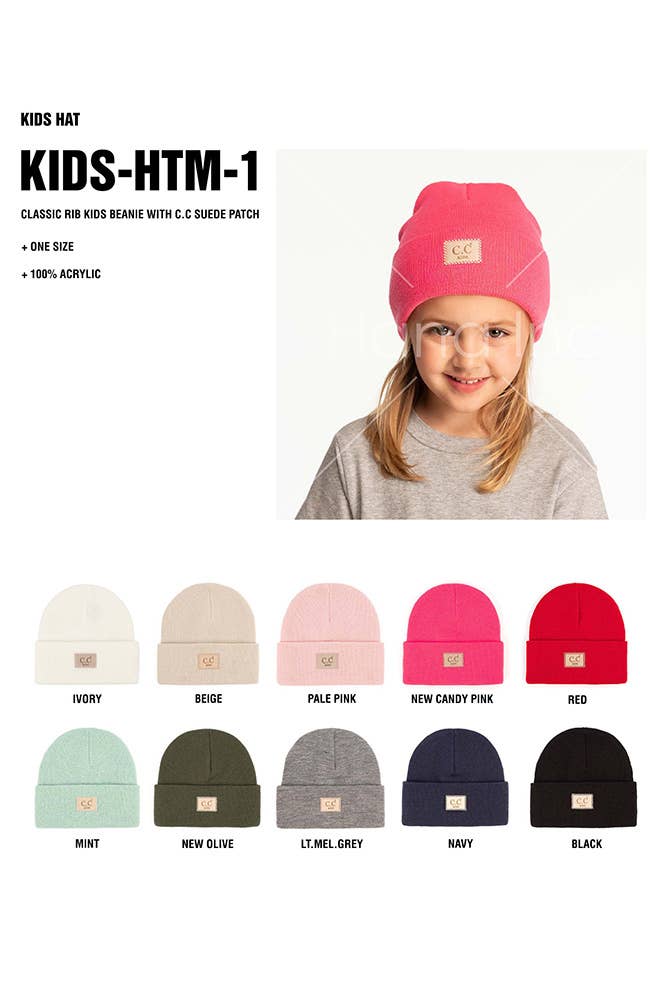 Kids Classic Rib Patch Beanie | Black