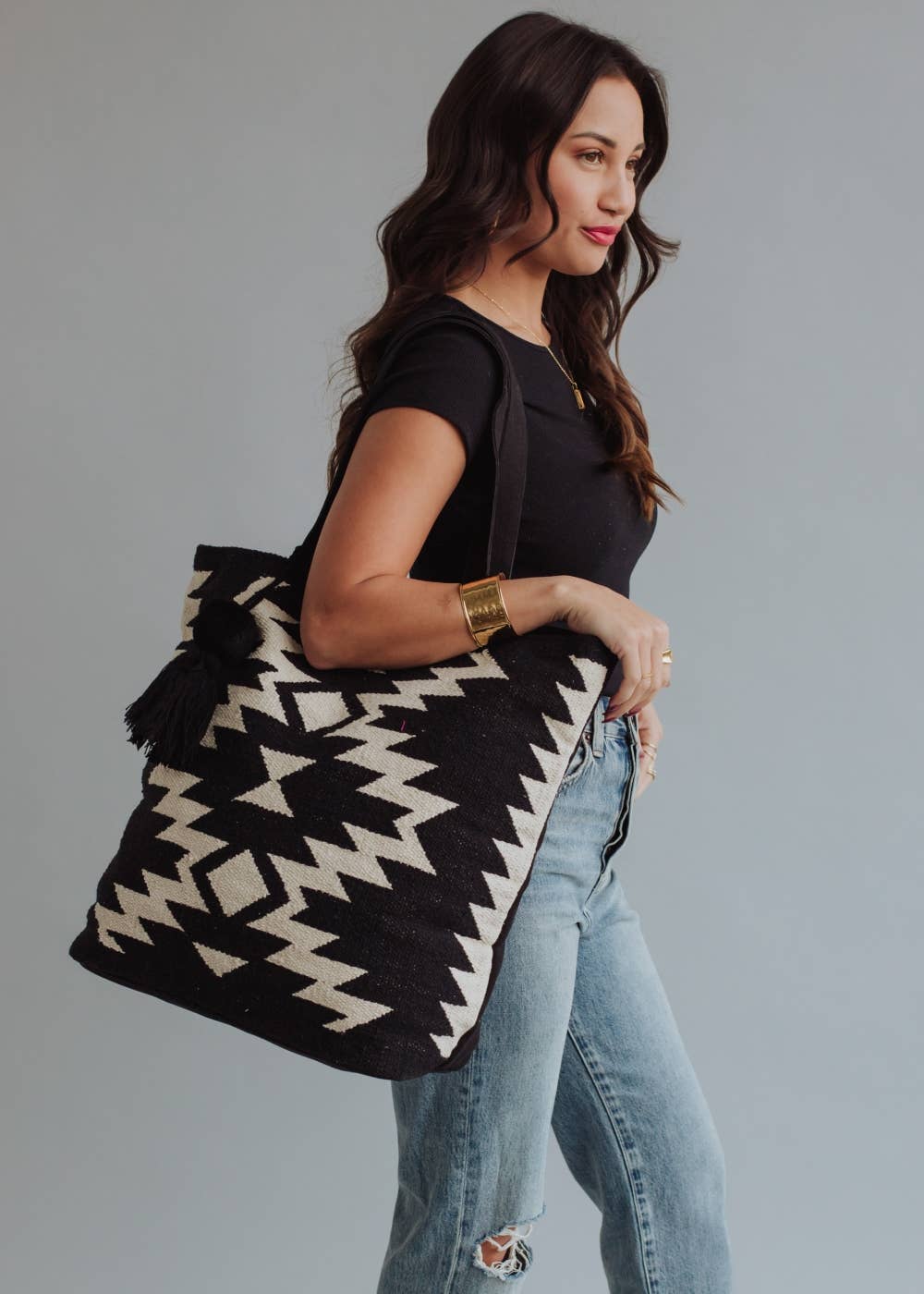 Black & Cream Aztec Tote