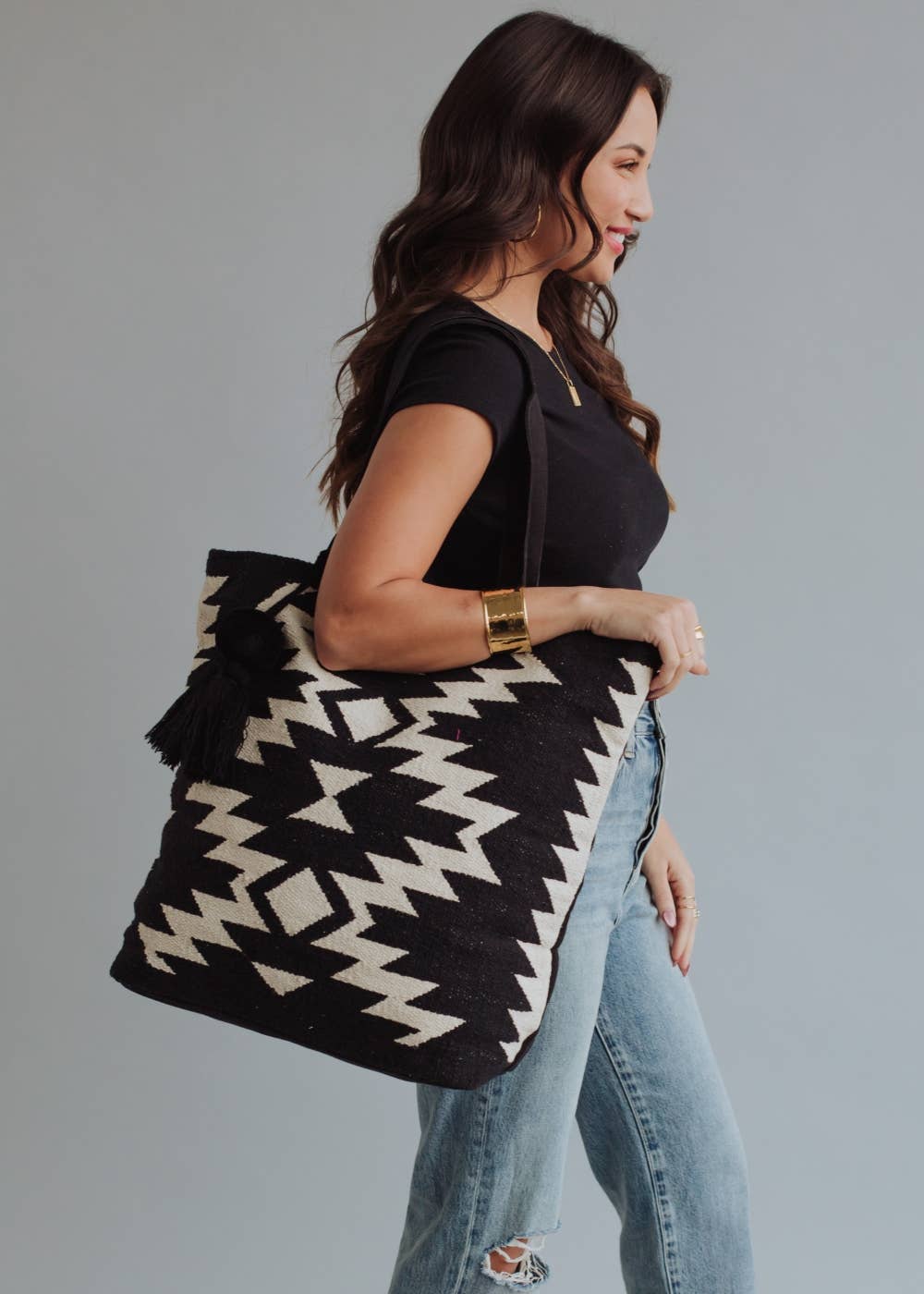 Black & Cream Aztec Tote