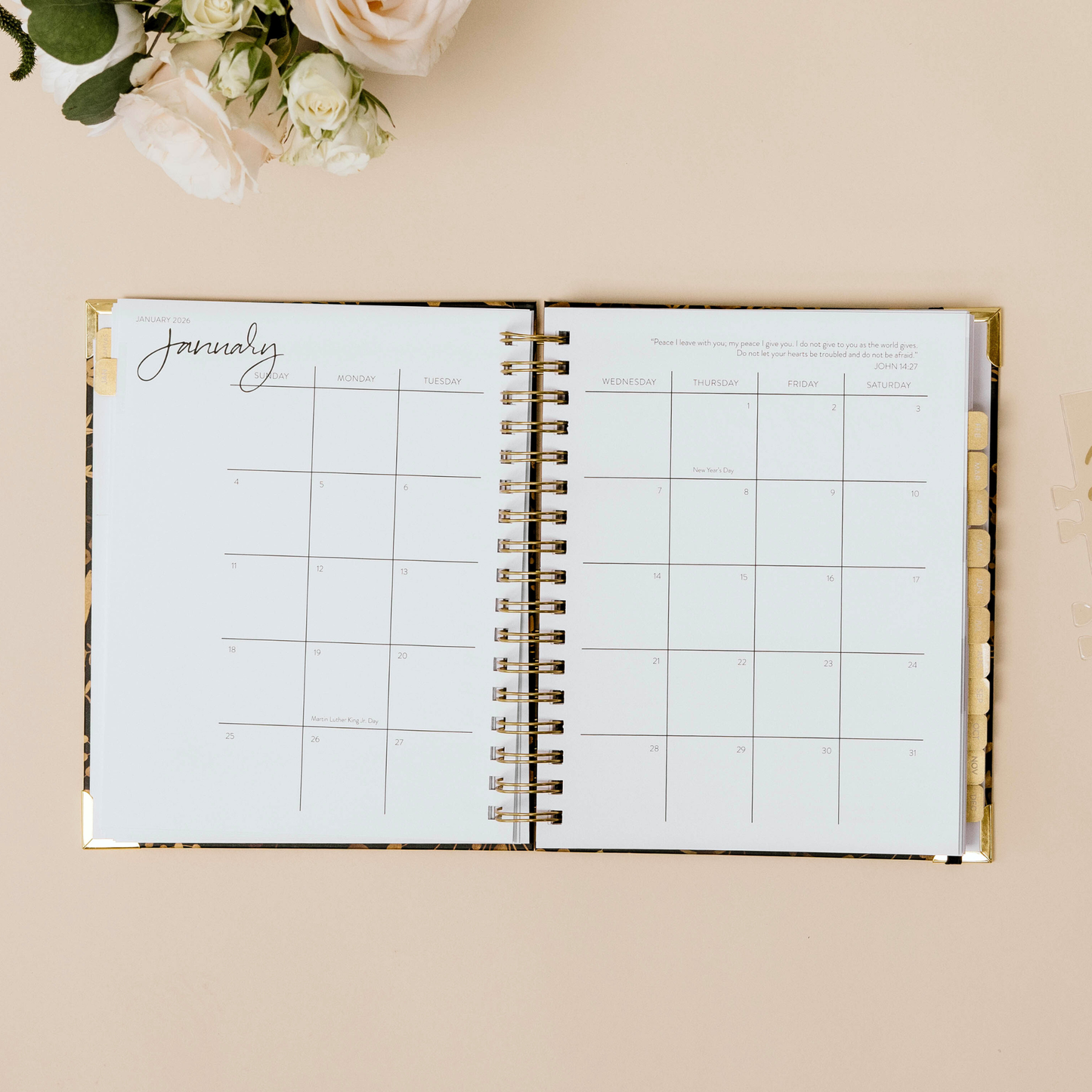 2026 Golden Floral Dream Planner (Horizontal Layout)