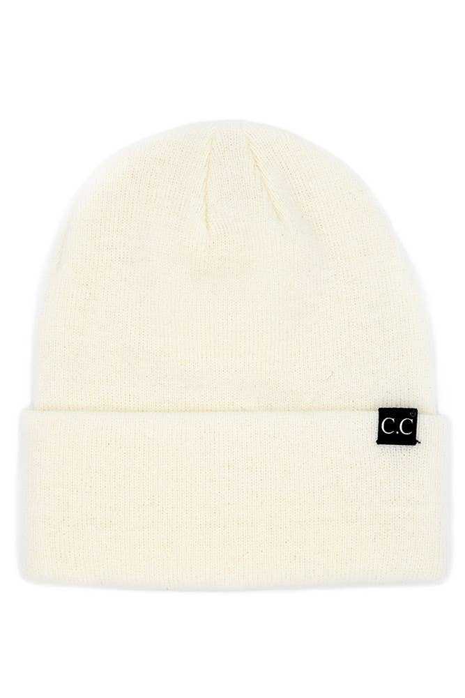 Solid Cuff Beanie Hat: Black