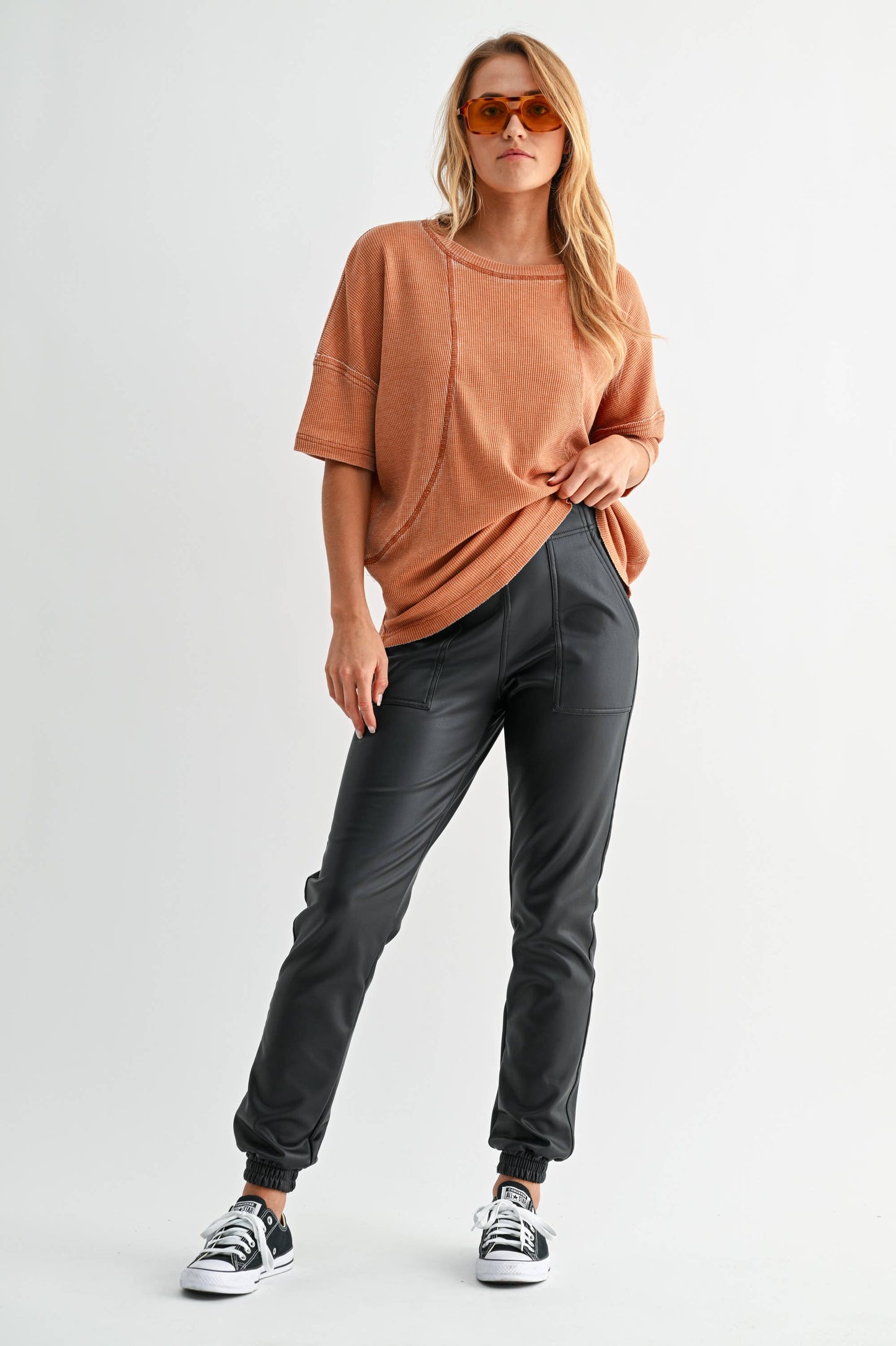 Cotton Blend Mineral Wash Waffle Short Sleeve Tee