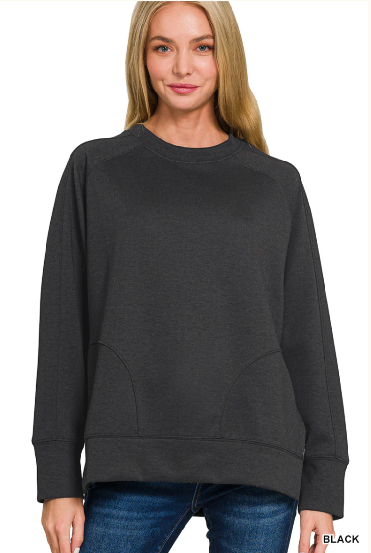 Scuba Round Neck Pullover w/Side Slits