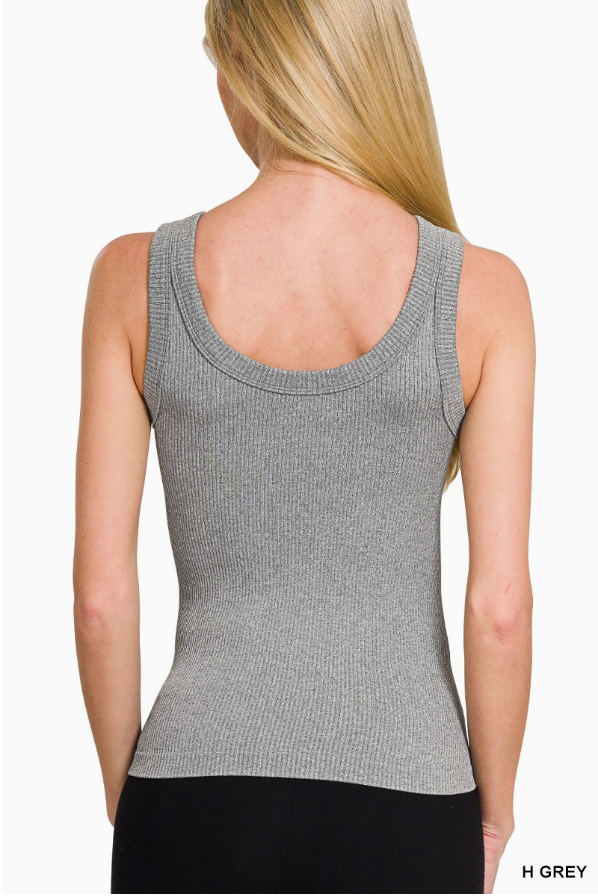 2 Way Neckline Washed Ribbed Tank Top