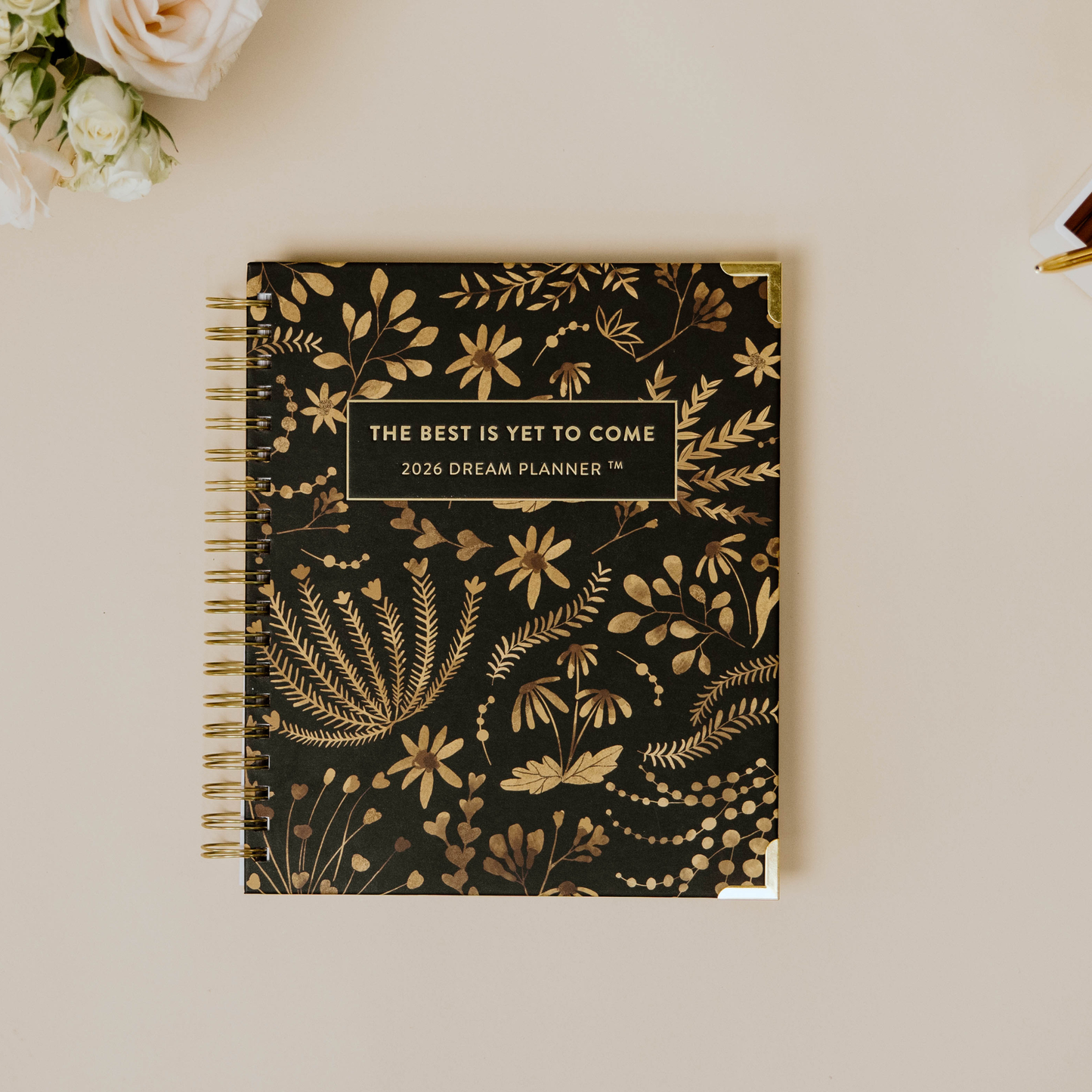 2026 Large Golden Floral Dream Planner (Timestamp Layout)