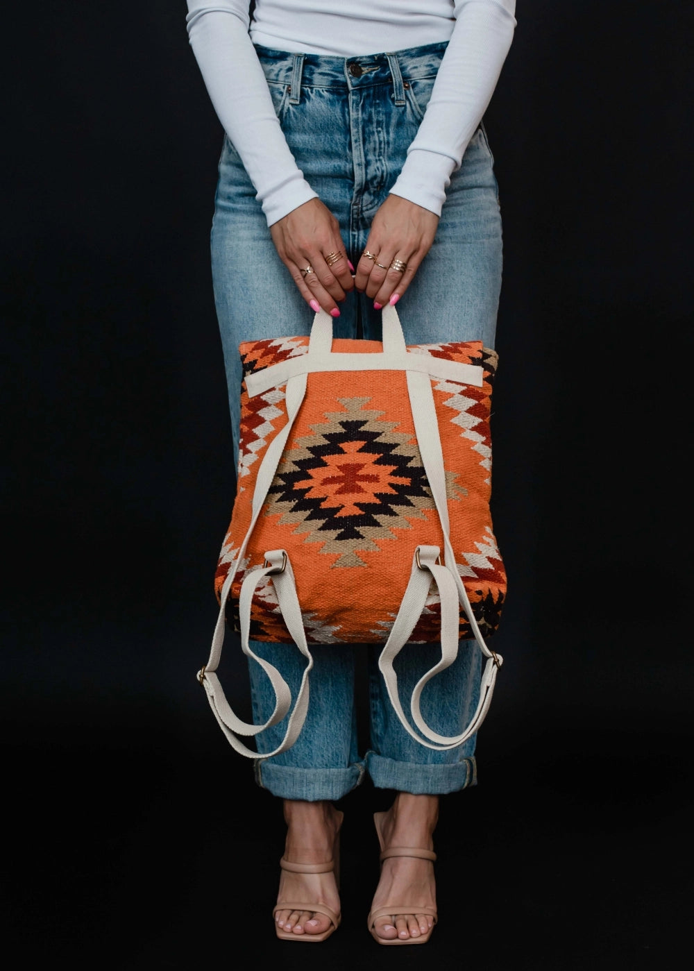 Orange, White & Red Aztec Backpack