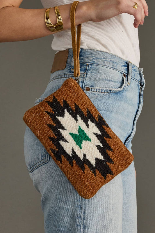 Brown, Black, Green & White Western Wristlet