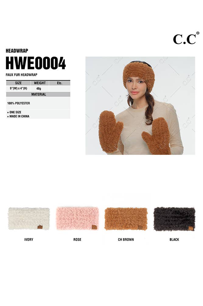 Solid Color Faux Fur Headwrap: Ivory