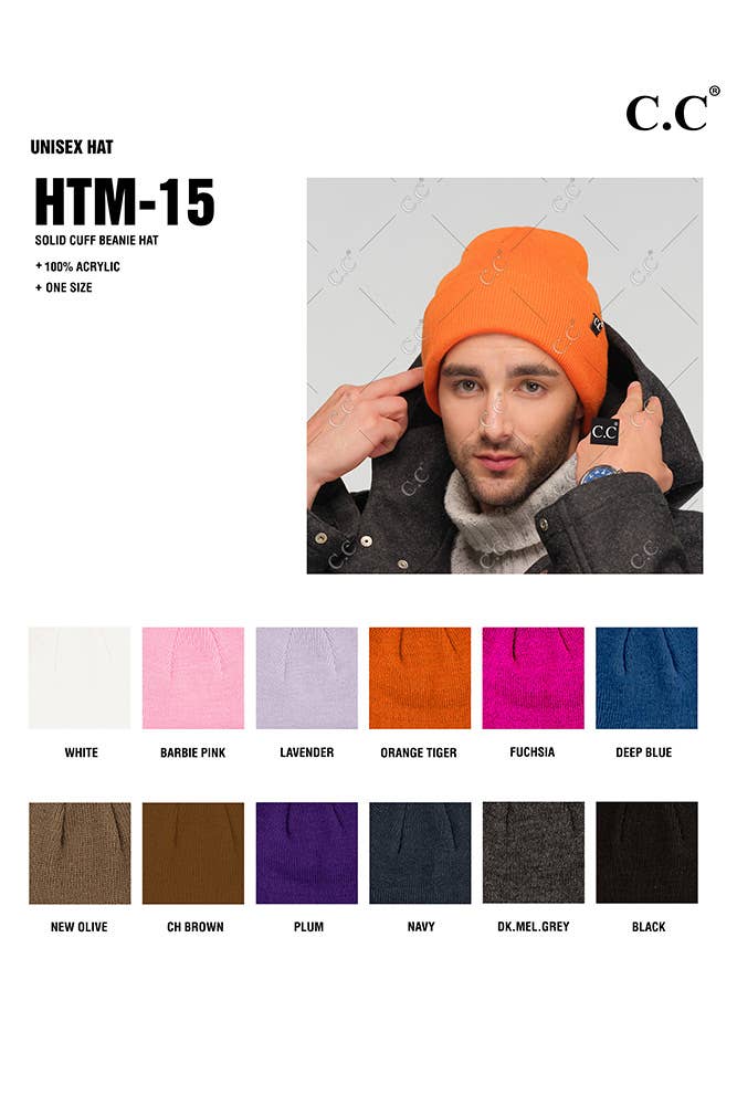 Solid Cuff Beanie Hat: Black