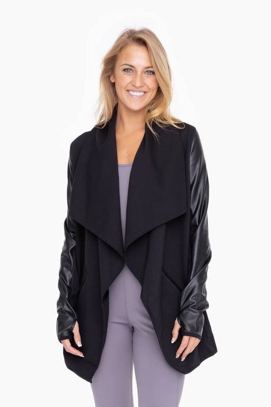Faux Leather Waterfall Cardigan