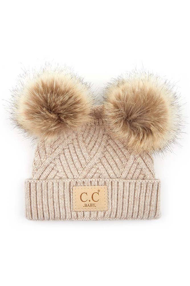 Baby Diagonal Tripes Pattern Beanie | Beige