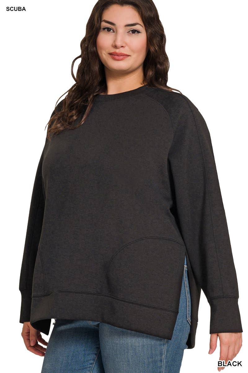 Scuba Round Neck Pullover w/Side Slits