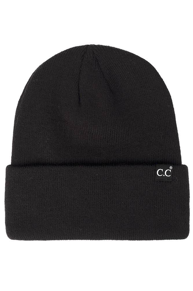 Solid Cuff Beanie Hat: Black