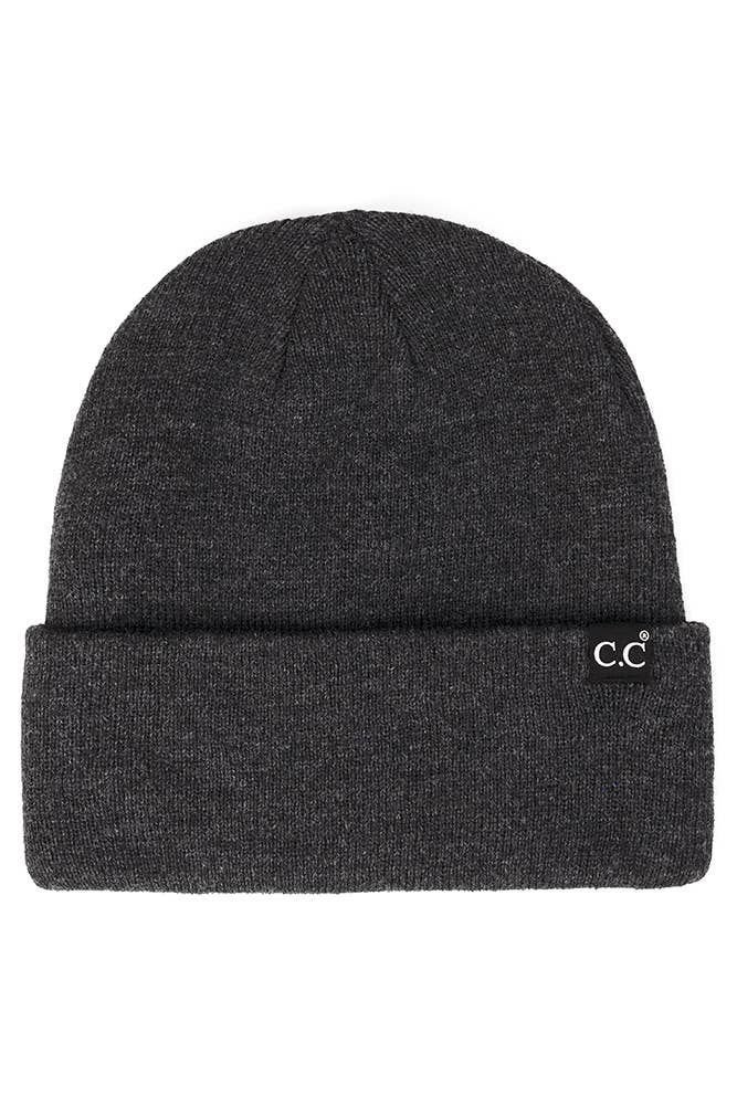 Solid Cuff Beanie Hat: Black