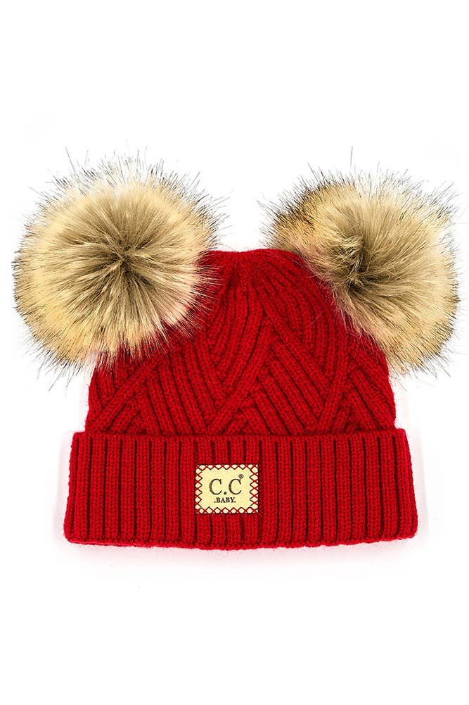 Baby Diagonal Tripes Pattern Beanie | Red