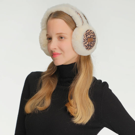 Leopard Pattern Faux Suede & Faux Fur Earmuff