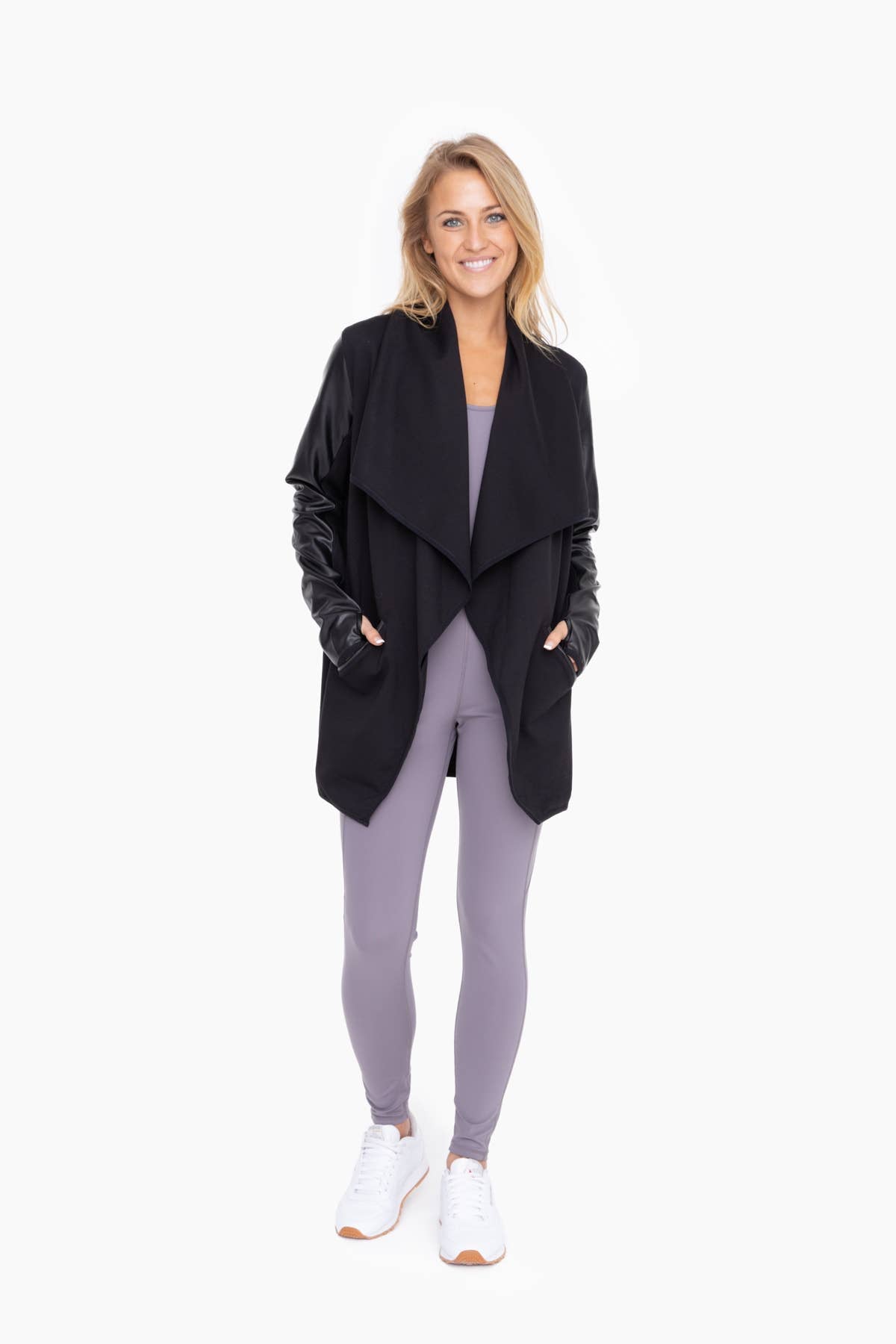 Faux Leather Waterfall Cardigan