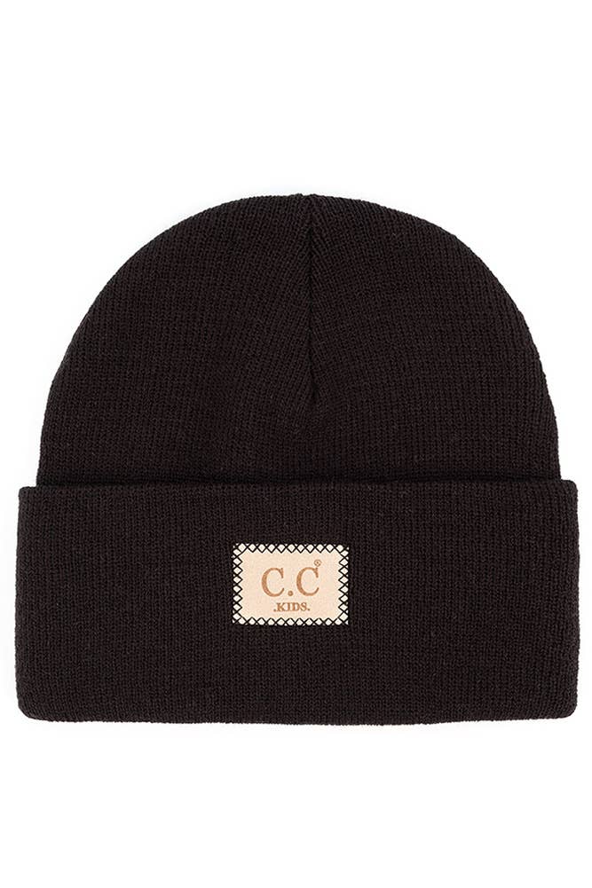 Kids Classic Rib Patch Beanie | Black