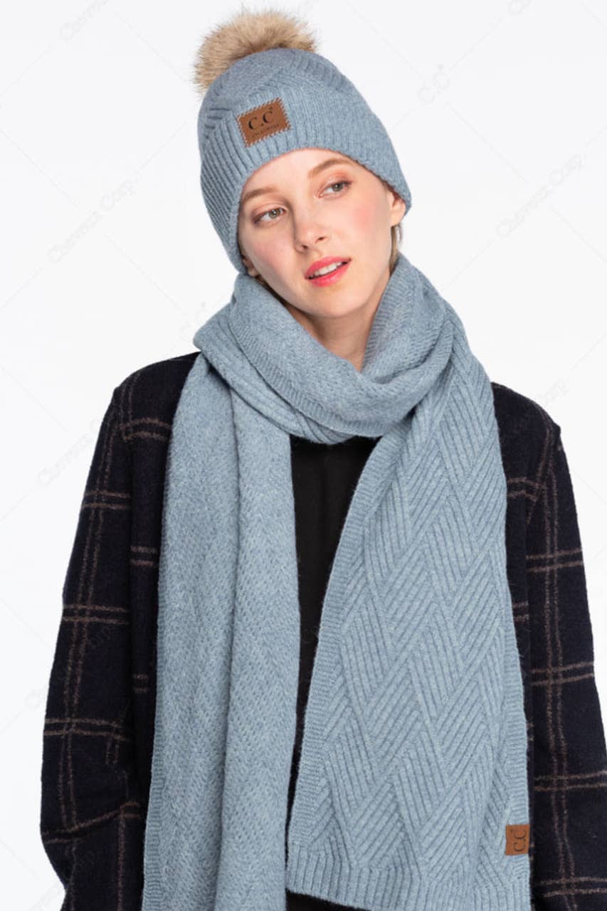 Heather Beanie With Pom And Suede Patch Winter Hat | Light Gray