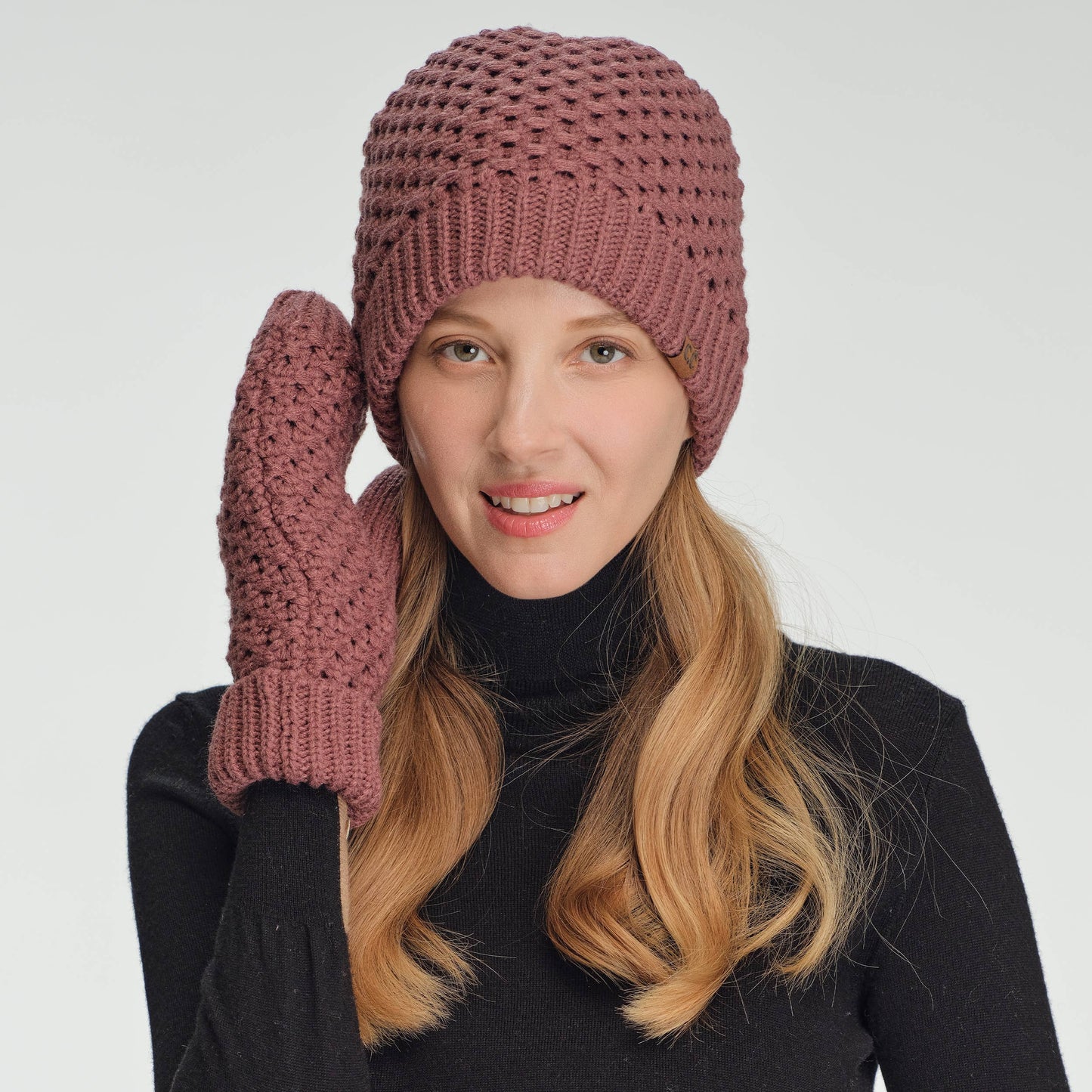 Cross Cell Stitch Knit Satin Lining Beanie Hat | Black