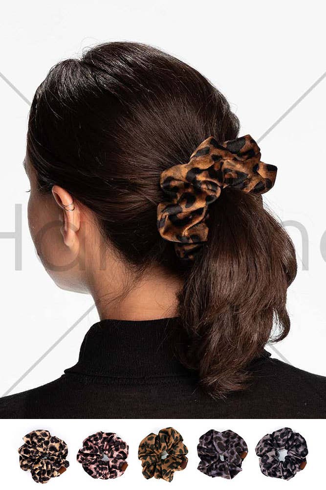 Leopard Velvet Scrunchies | Grey