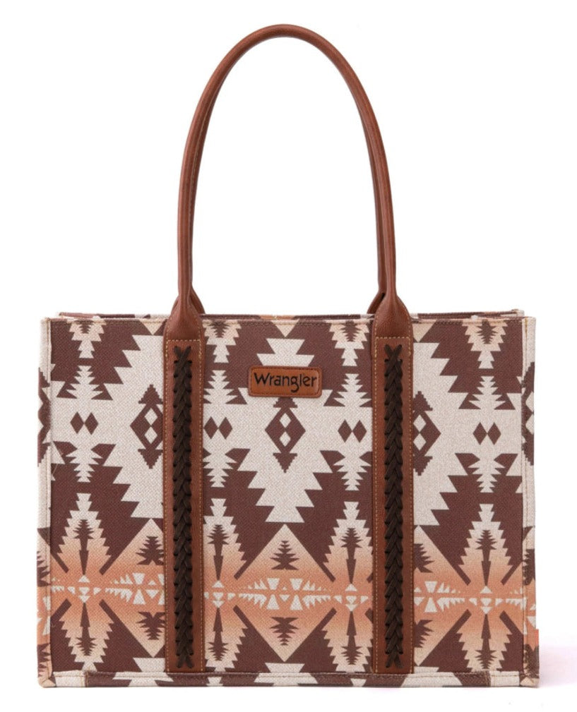 Wrangler Southwestern Dual Sided Canvas Wide Tote - Light Coffee