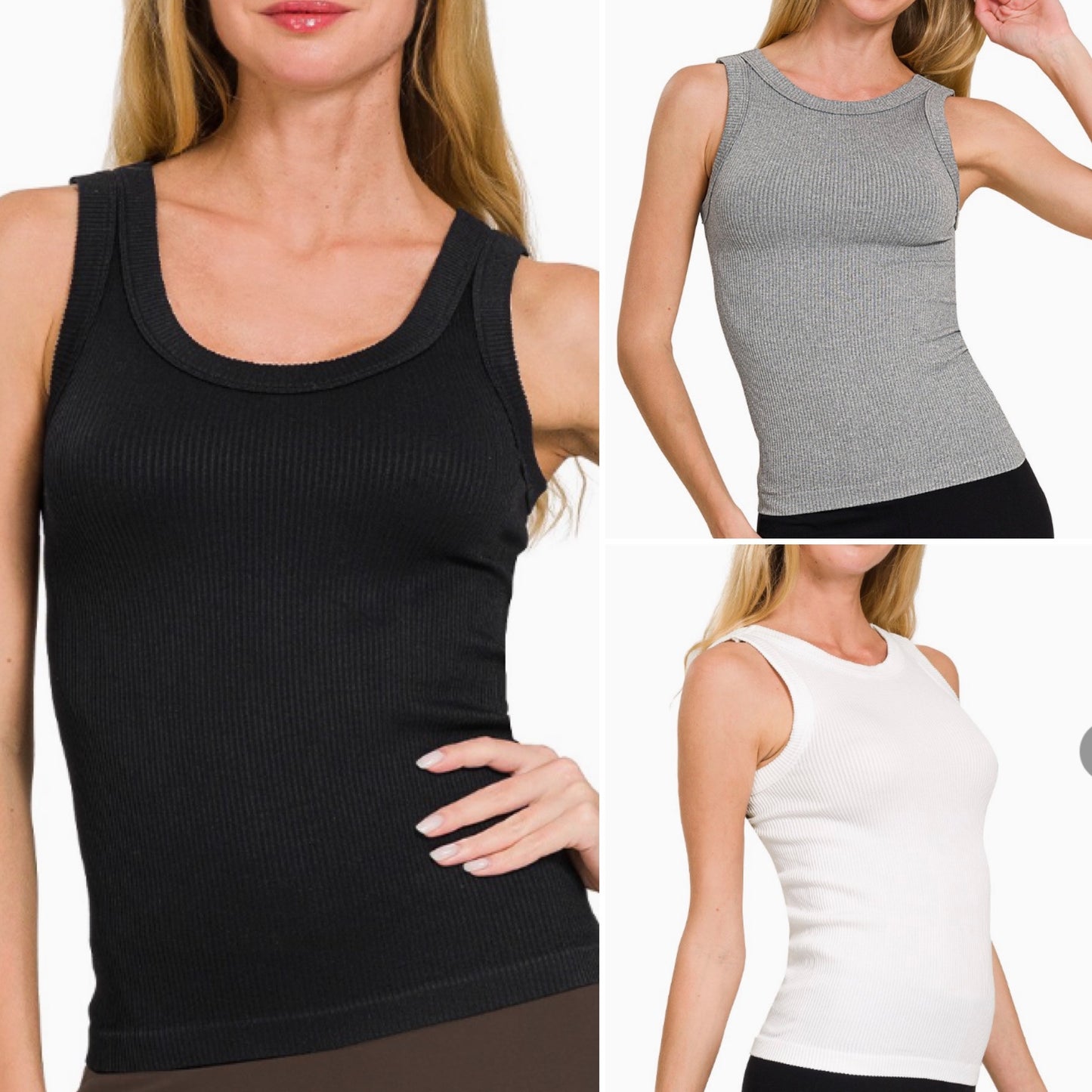 2 Way Neckline Washed Ribbed Tank Top