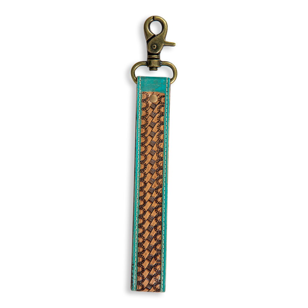 Myra | Teal Accent Hand-Tooled Strap Key Fob