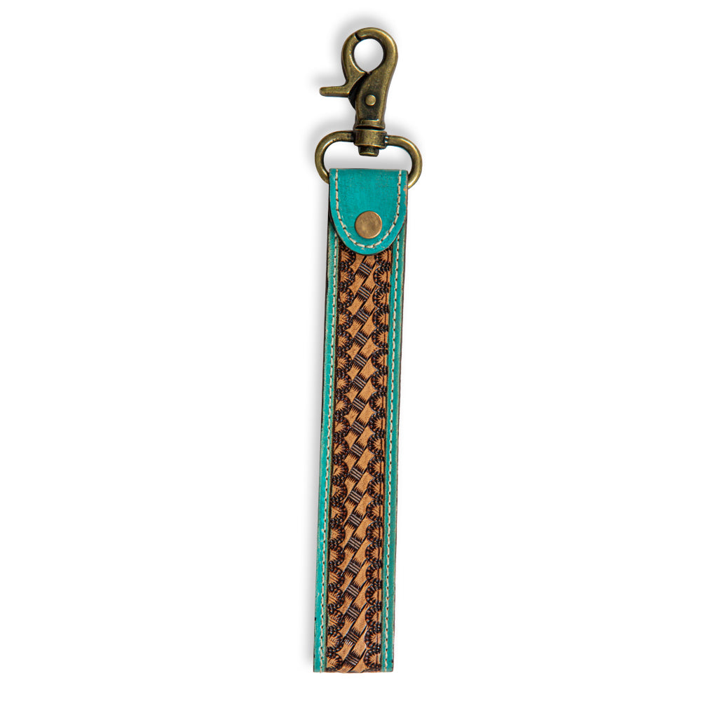 Myra | Teal Accent Hand-Tooled Strap Key Fob