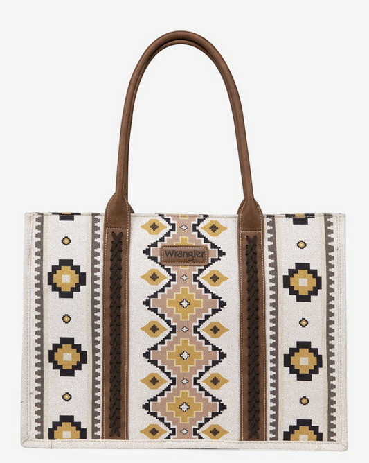 Wrangler Southwestern Dual Sided Canvas Wide Tote - Cream/Coffee