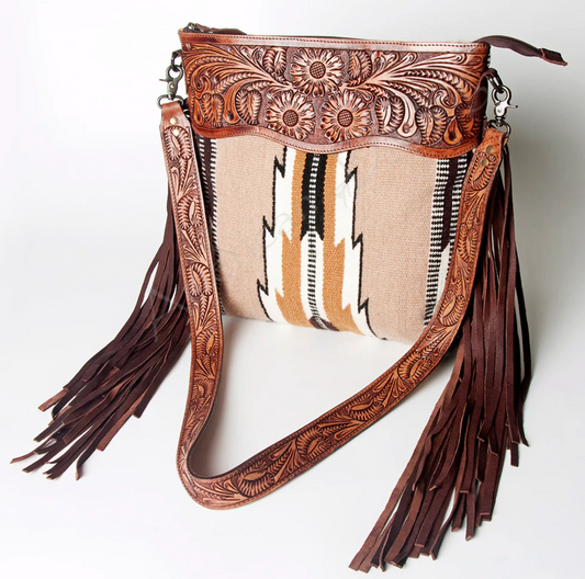 American Darling | Saddle Blanket & Genuine Leather Hand Tooled Signature Crossbody Bag