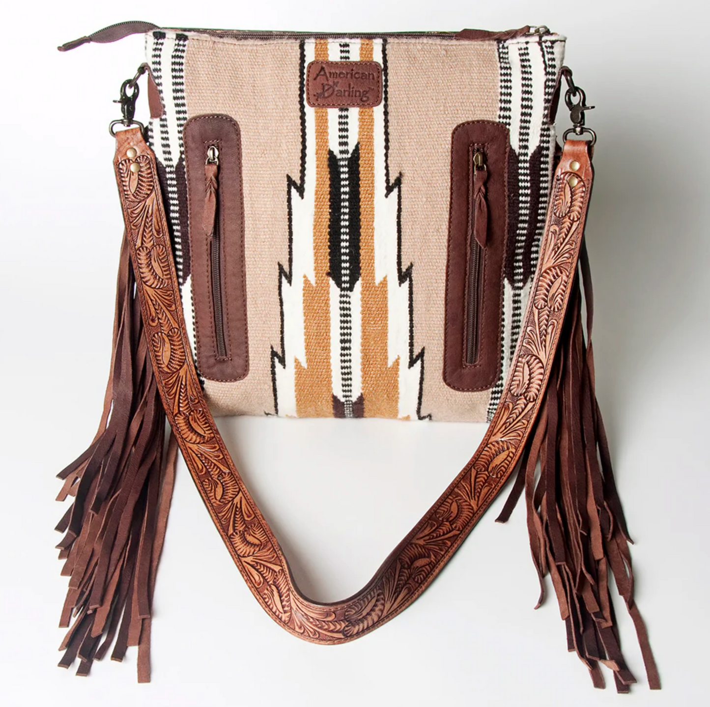 American Darling | Saddle Blanket & Genuine Leather Hand Tooled Signature Crossbody Bag