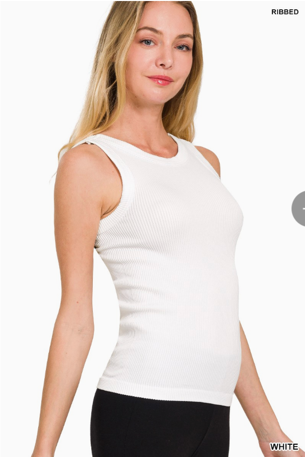 2 Way Neckline Washed Ribbed Tank Top