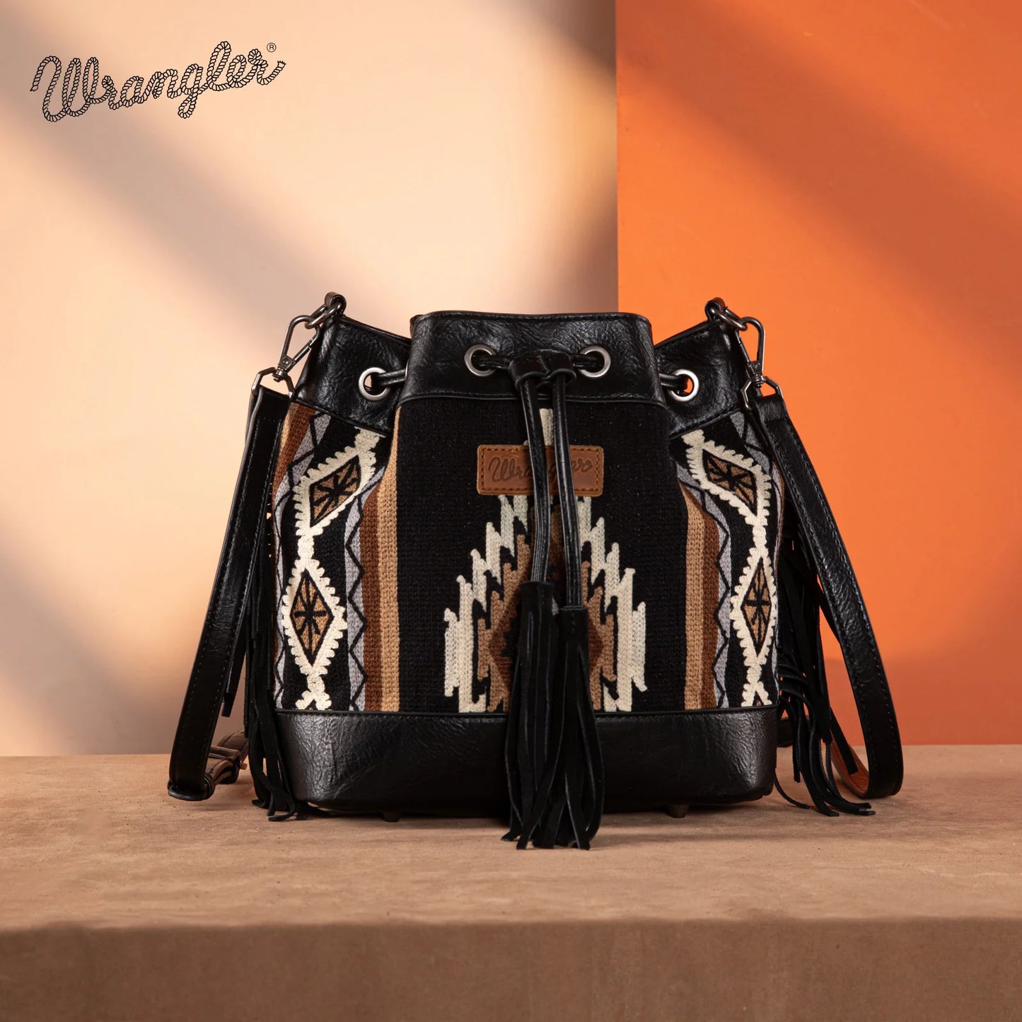 Wrangler Southwestern Drawstring Crossbody Bag | Black