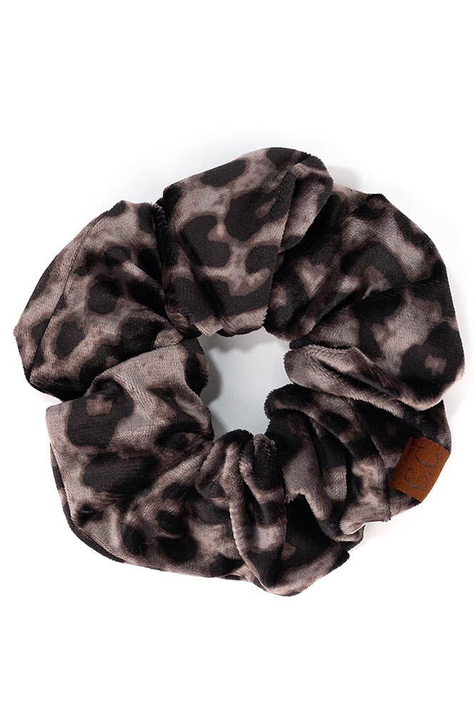 Leopard Velvet Scrunchies | Grey