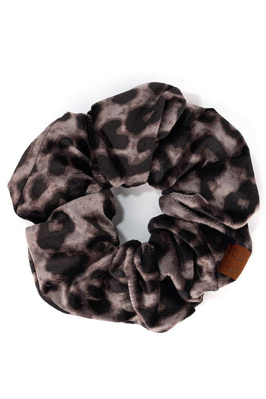 Leopard Velvet Scrunchies | Grey