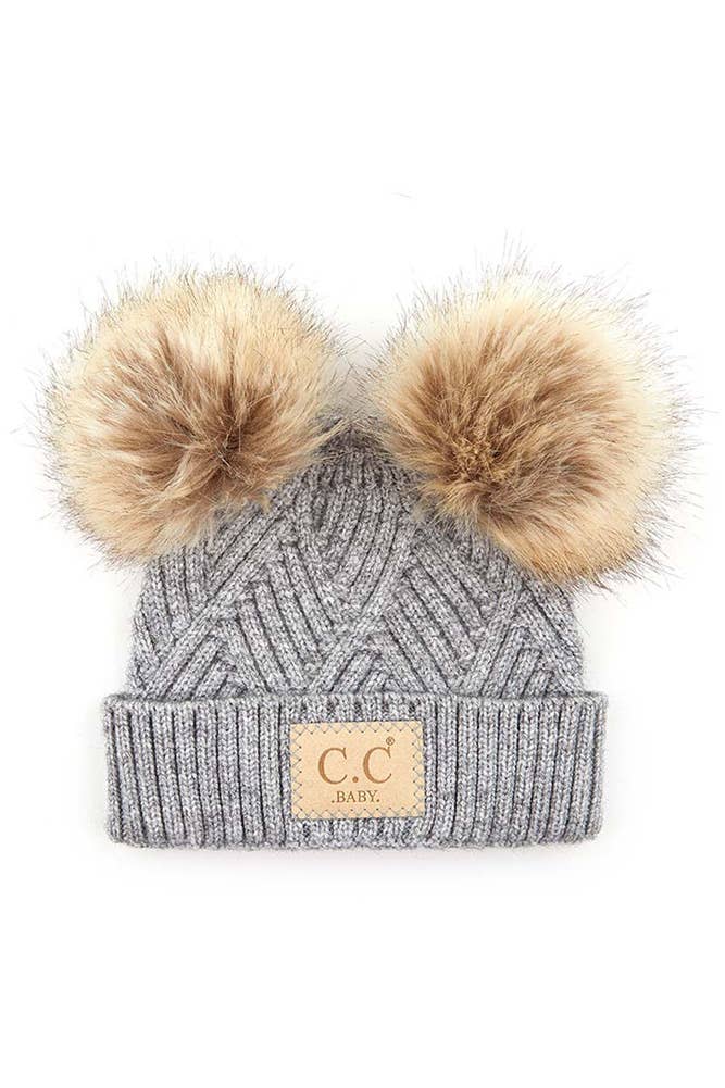 Baby Diagonal Tripes Pattern Beanie | Light Gray