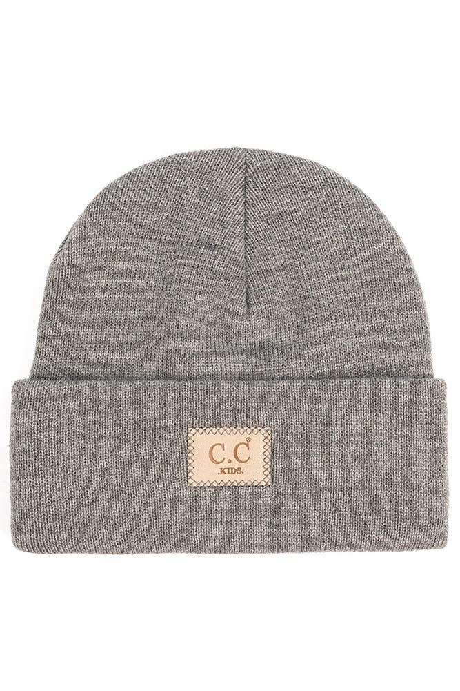 Kids Classic Rib Patch Beanie | Light Melange Gray