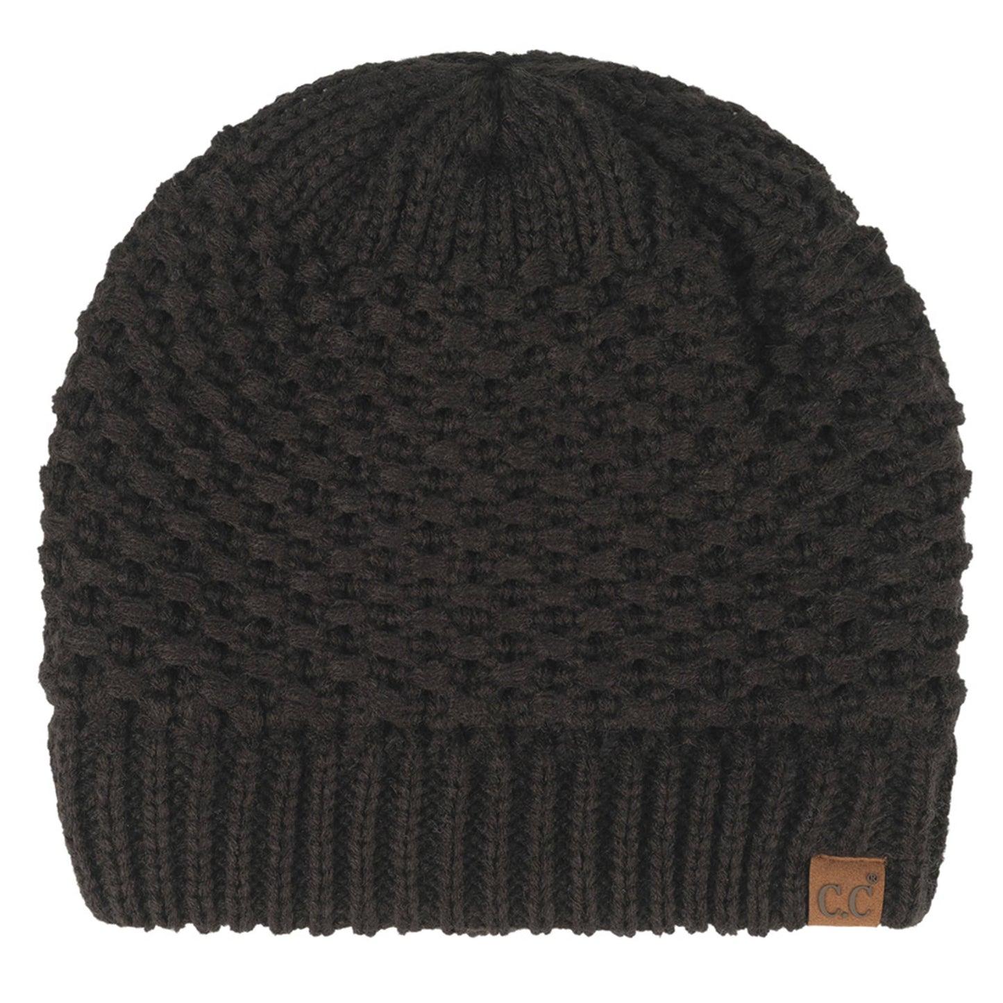 Cross Cell Stitch Knit Satin Lining Beanie Hat | Black