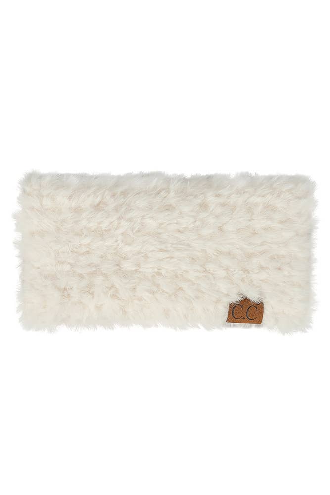 Solid Color Faux Fur Headwrap: Ivory