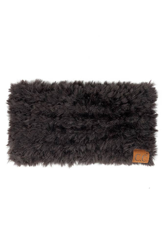 Solid Color Faux Fur Headwrap | Black