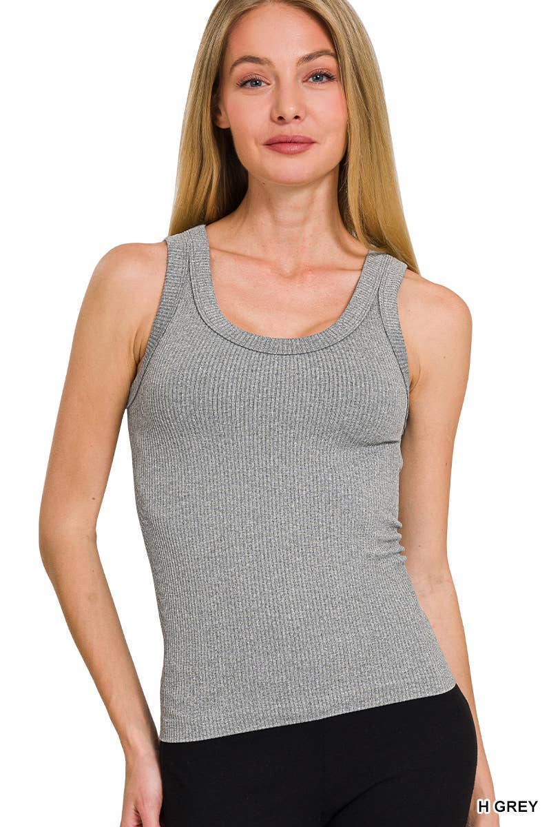 2 Way Neckline Washed Ribbed Tank Top