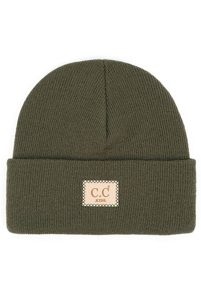 Kids Classic Rib Patch Beanie | New Olive