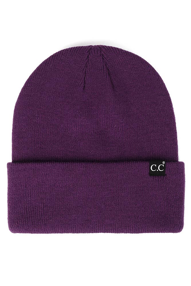 Solid Cuff Beanie Hat: Black