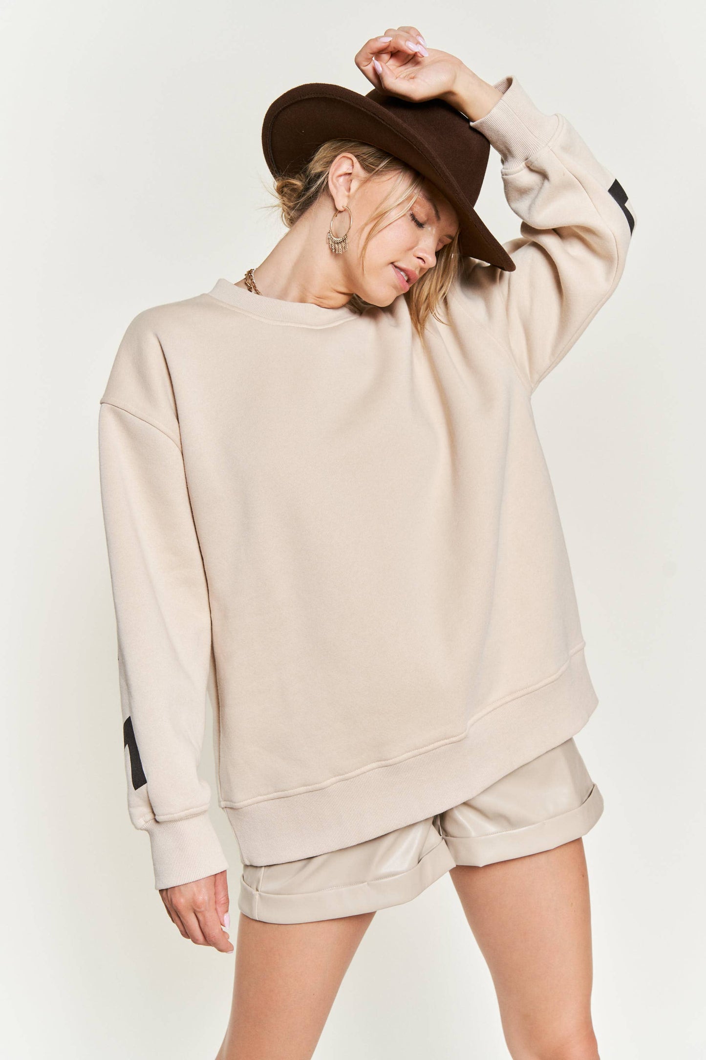 Be Yourself Love Yourself Printed Oversized Sweatshirt | Beige