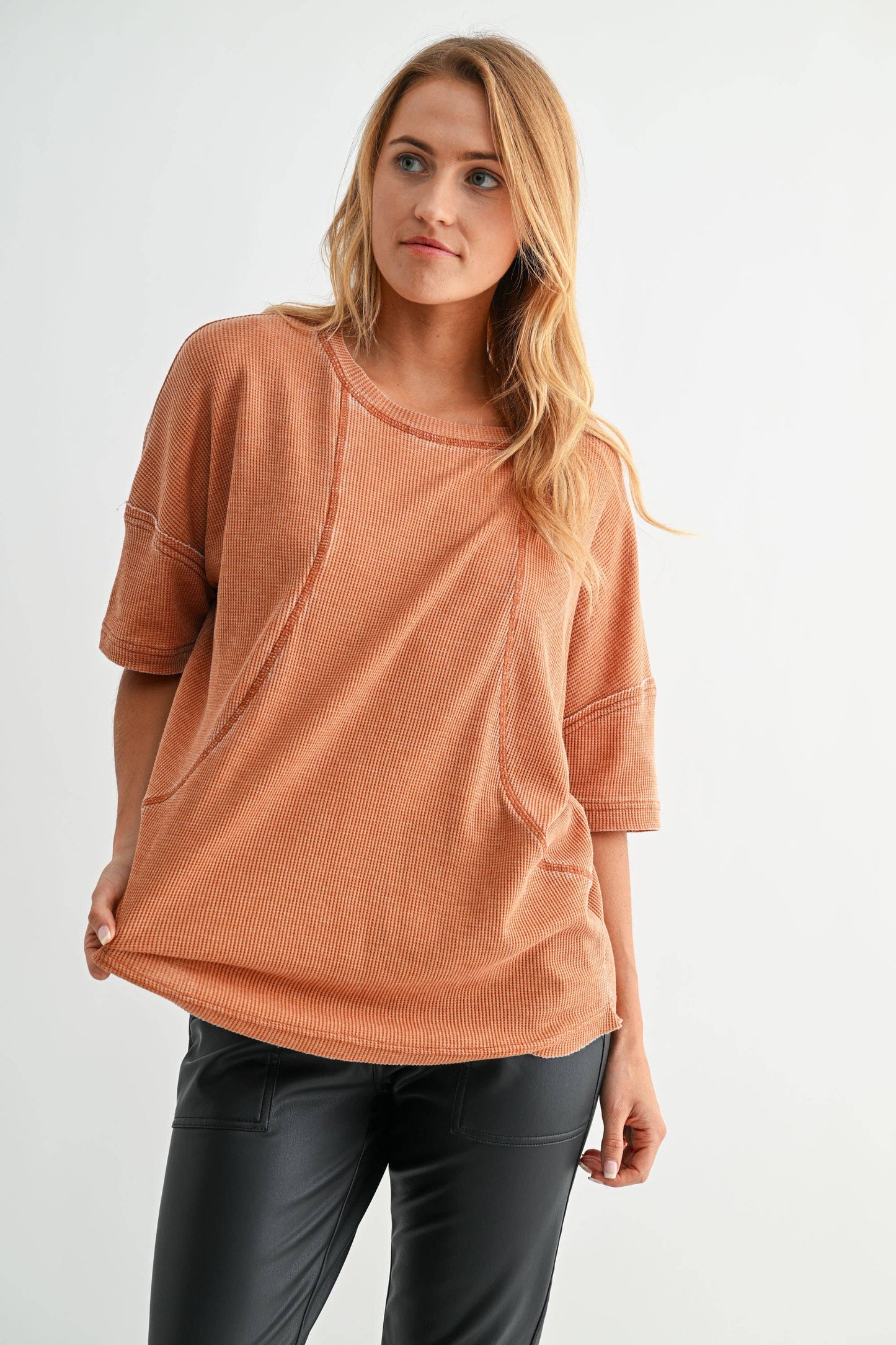 Cotton Blend Mineral Wash Waffle Short Sleeve Tee