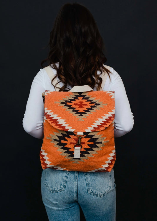 Orange, White & Red Aztec Backpack